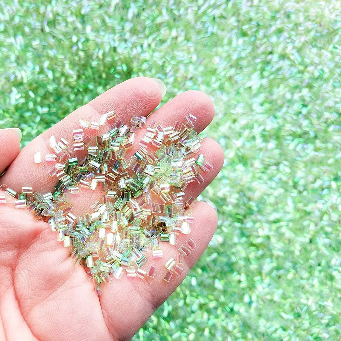 113252-5 Pärlor Iridescent Bingsu Beads - Grön